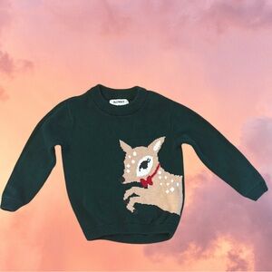 Old Navy Dark Green Sweater with Deer Design 4T kids